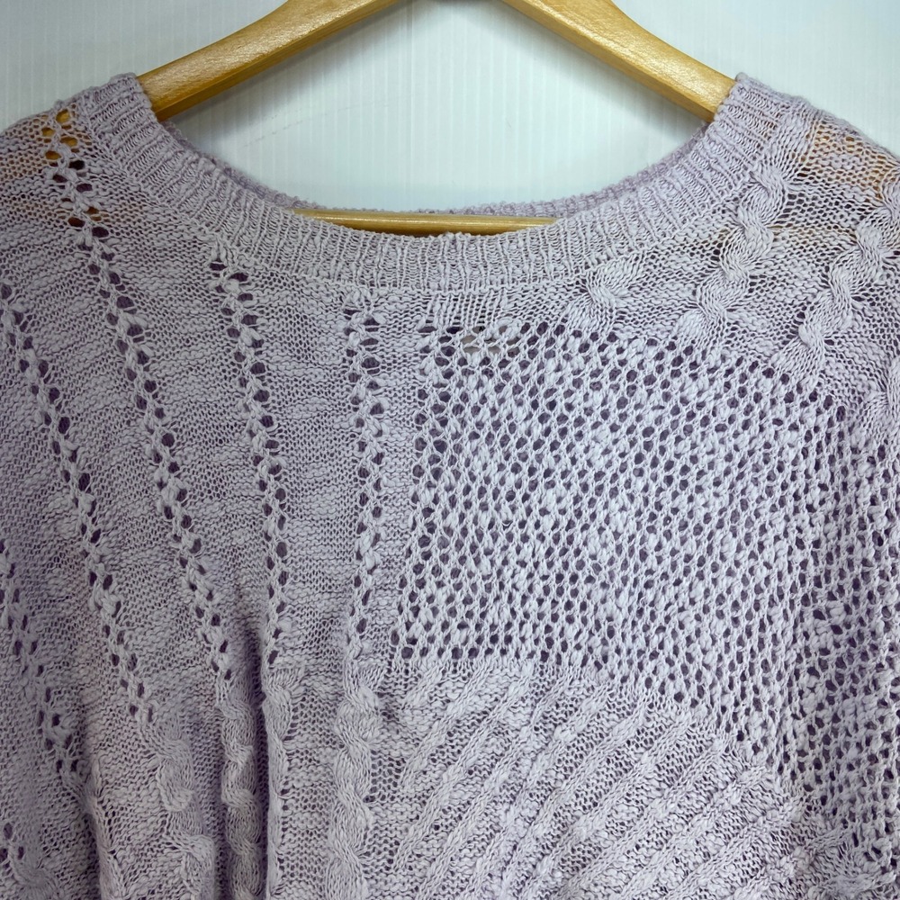 Sincerely Jules Lilac‎ Long Sleeve Open Knit Crew Neck Sweater Womens Medium - Picture 2 of 7
